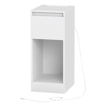 Smal nachtkastje met LED-verlichting | Wit | 25x30x59,5 cm