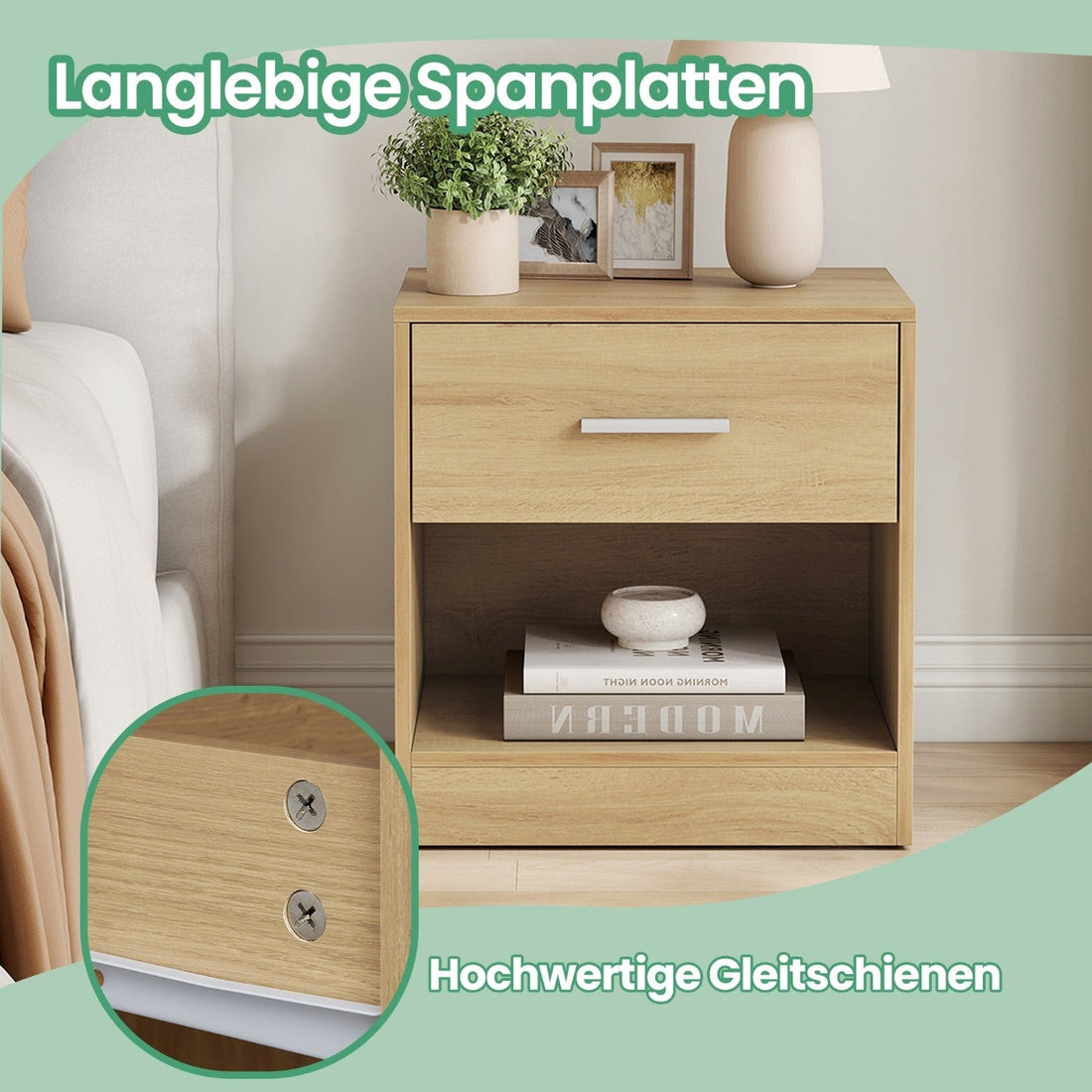 Sängbord med låda - sidobord - nattduksbord - 28,1 x 39,1 x 41,1 cm