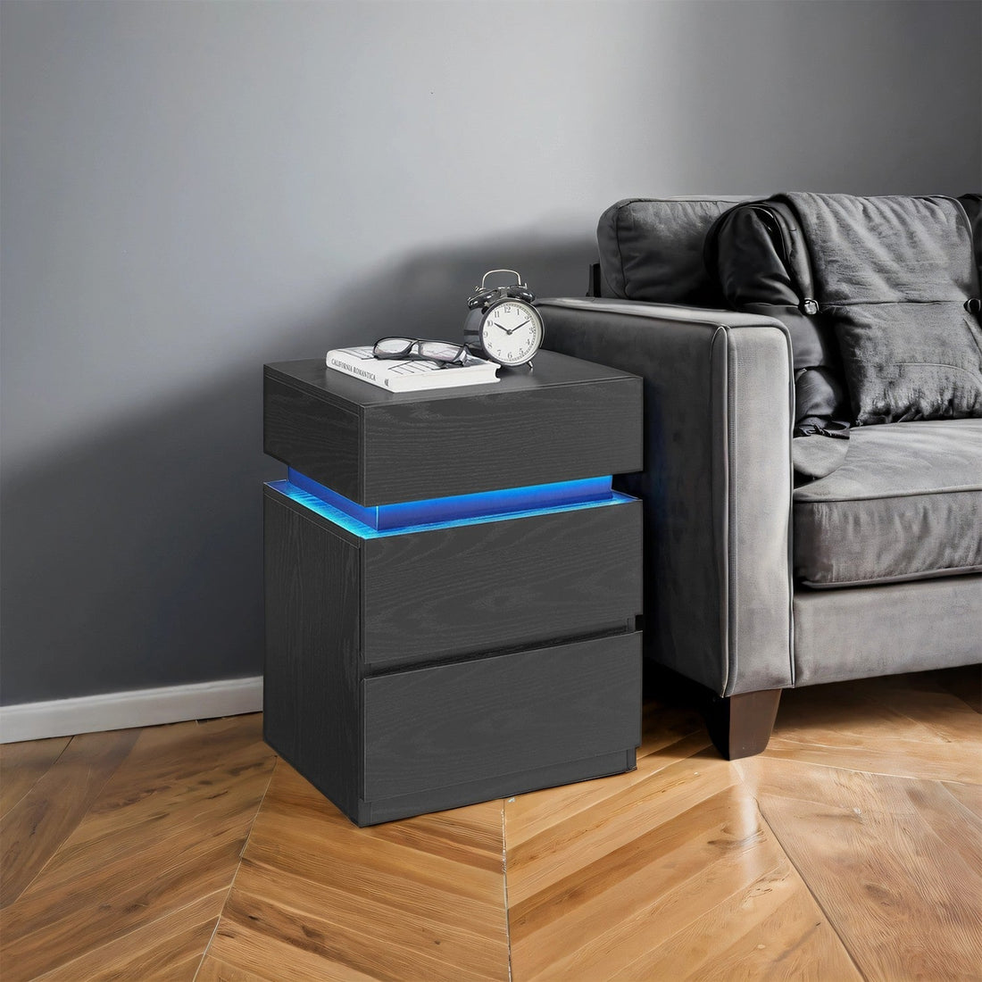 LED-Beistelltisch, verstellbare Farben, Nachttisch, Schwarz, 35,1 x 40,1 x 55,1 cm