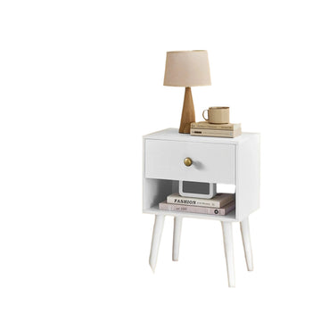 Bedtafel met lade en houten poten - 28 x 39 x 55 cm