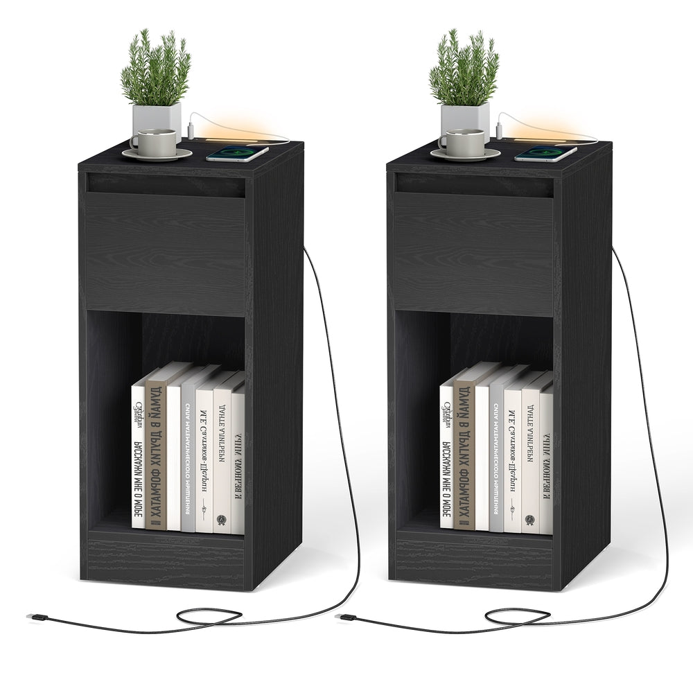 Schmale Nachttische, 2er-Set | Schwarz | 25x30x59,5 cm