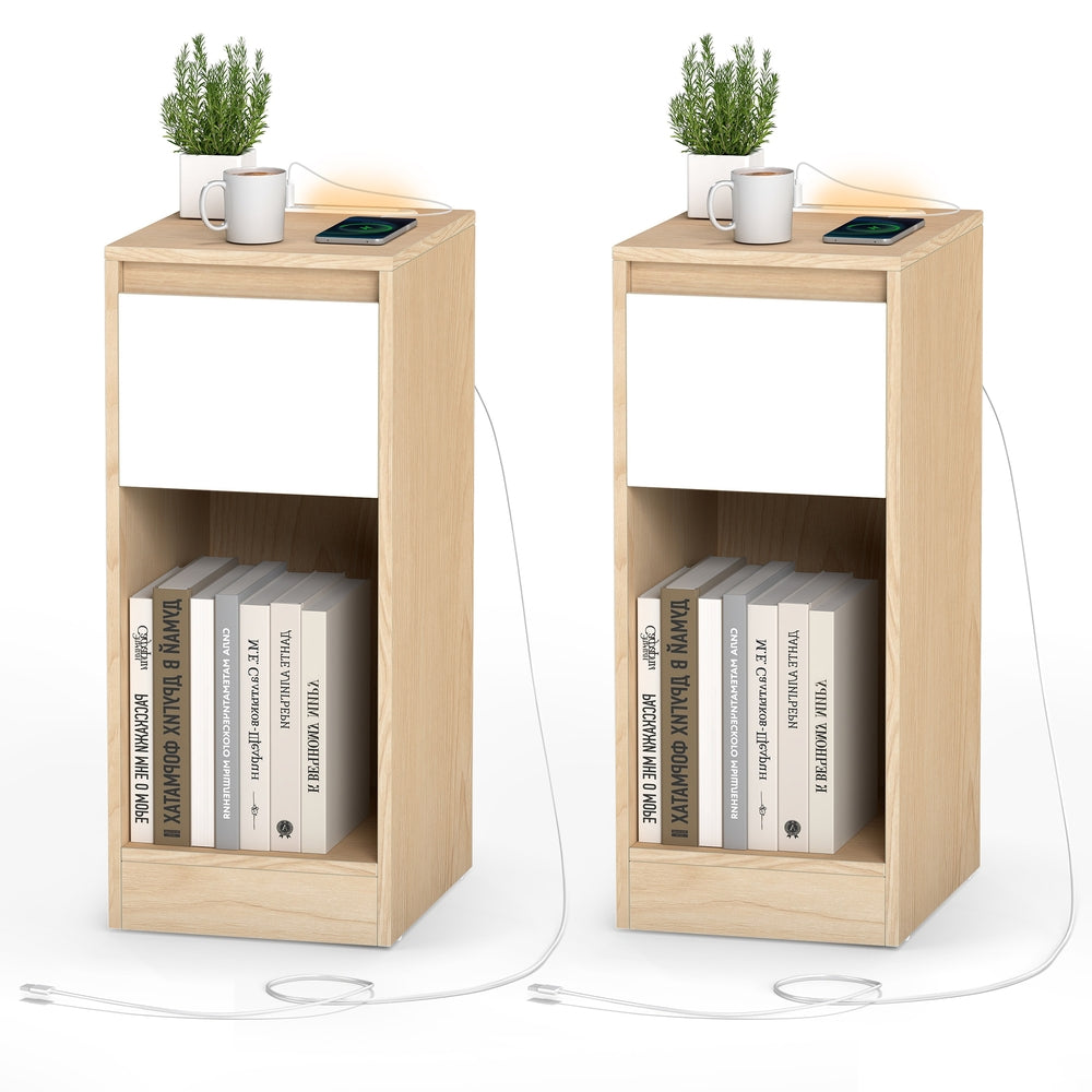 Smal nattduksbord, 2-pack | Gul-vit | 25x30x59,5 cm