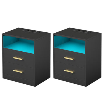 Nachtkastjes met laden, 2-delige set | Zwart | 40,1x30x50,2 cm