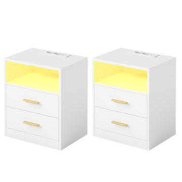 Nachtkastjes met lades, set van 2 | Wit | 40,1x30x50,2 cm