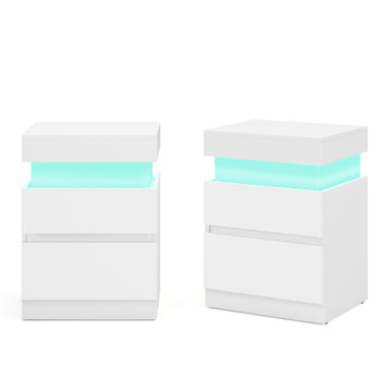 Set van 2 nachtkastjes met laadstation en verlichting | Wit | 40x35x55 cm