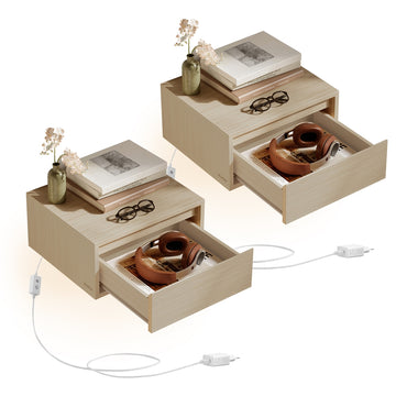 Zwevende nachtkastjes set van 2 met 3 lichtkleuren | Beige | 40,1x35,1x18,1 cm