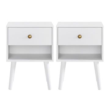Nachtkastjes 2-delige set met lade en open vak | Wit | 39x28x55 cm