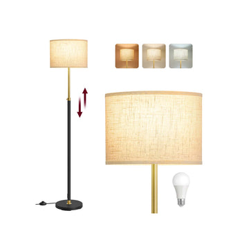 Goud-zwarte vloerlamp met verstelbare hoogte - staal & linnen - 30x30x140-170 cm