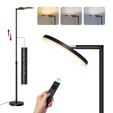 Verstelbare LED-vloerlamp met draaibare kop en afstandsbediening | Mat zwart | 25x25x148-176 cm