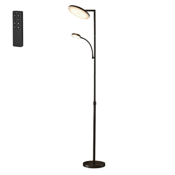 Hoogteverstelbare LED-vloerlamp met leeslamp | Zwart | 25x25x148-176 cm