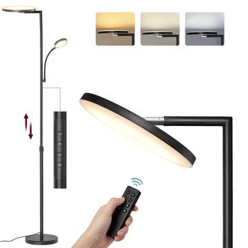 Staande led-vloerlamp woonkamer 42 W dimbaar | Mat zwart | 25x25x148-176 cm