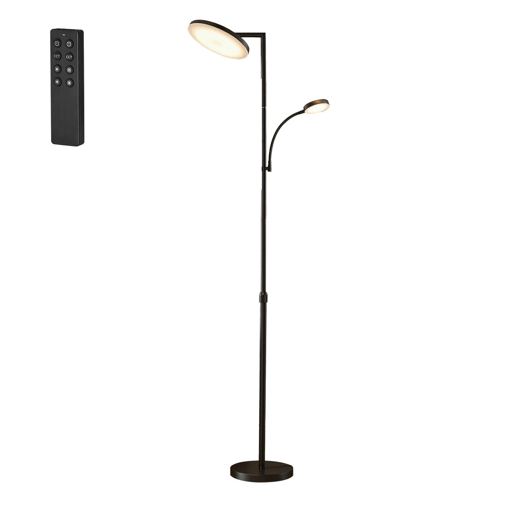 Höhenverstellbare LED-Stehleuchte mit Leselampe | Schwarz | 25x25x148-176 cm