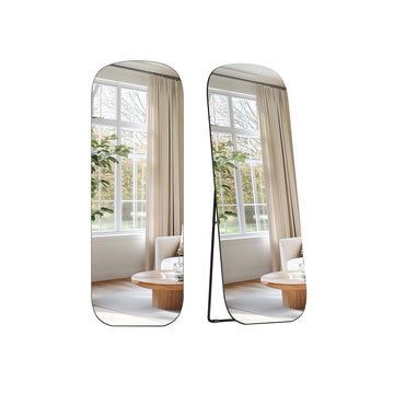 Spiegel over de volle lengte, ronde hoeken, zwart, gehard glas, 160 x 50 cm