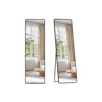 Grote rechthoekige passpiegel - wandspiegel - hard glas & aluminium - 150 x 40 cm zwart