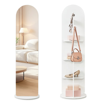 Staande passpiegel 360 graden draaibaar met haken | Wolkenwit | 45x163 cm