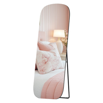 Staande spiegel met aluminium frame en afgeronde hoeken | Inktzwart | 160x50 cm