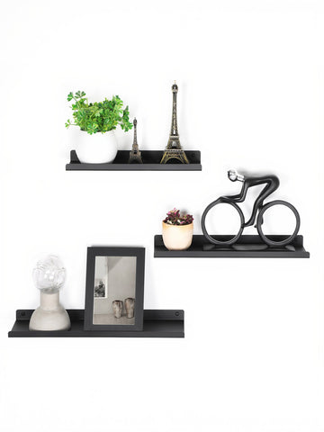 Wandplankenset metaal 3-delig | Zwart | 30x9x2,5 cm, 35x9x2,5 cm, 40x9,5x2,5 cm