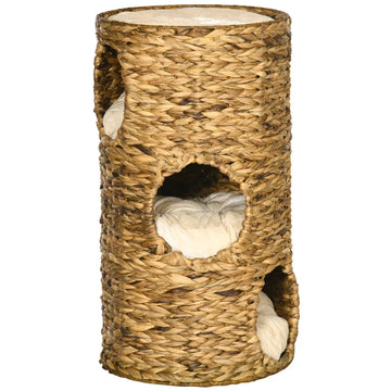 Kattentoren met 3 kattenholen | Kleur: Lichtbruin | Afmetingen: 40x40x73 cm