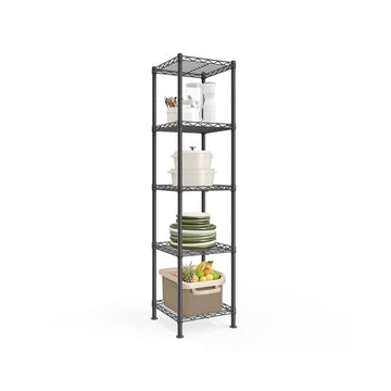 Smal metalen opbergrek met verstelbare planken | Inktzwart | 30x30x121 cm
