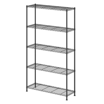 Metalen opbergrek 5 niveaus met verstelbare planken | Zwart | 90x30x161 cm