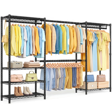 Open kledingkast met verstelbare planken en kledingstangen | Zwart | 177-220x40x193 cm