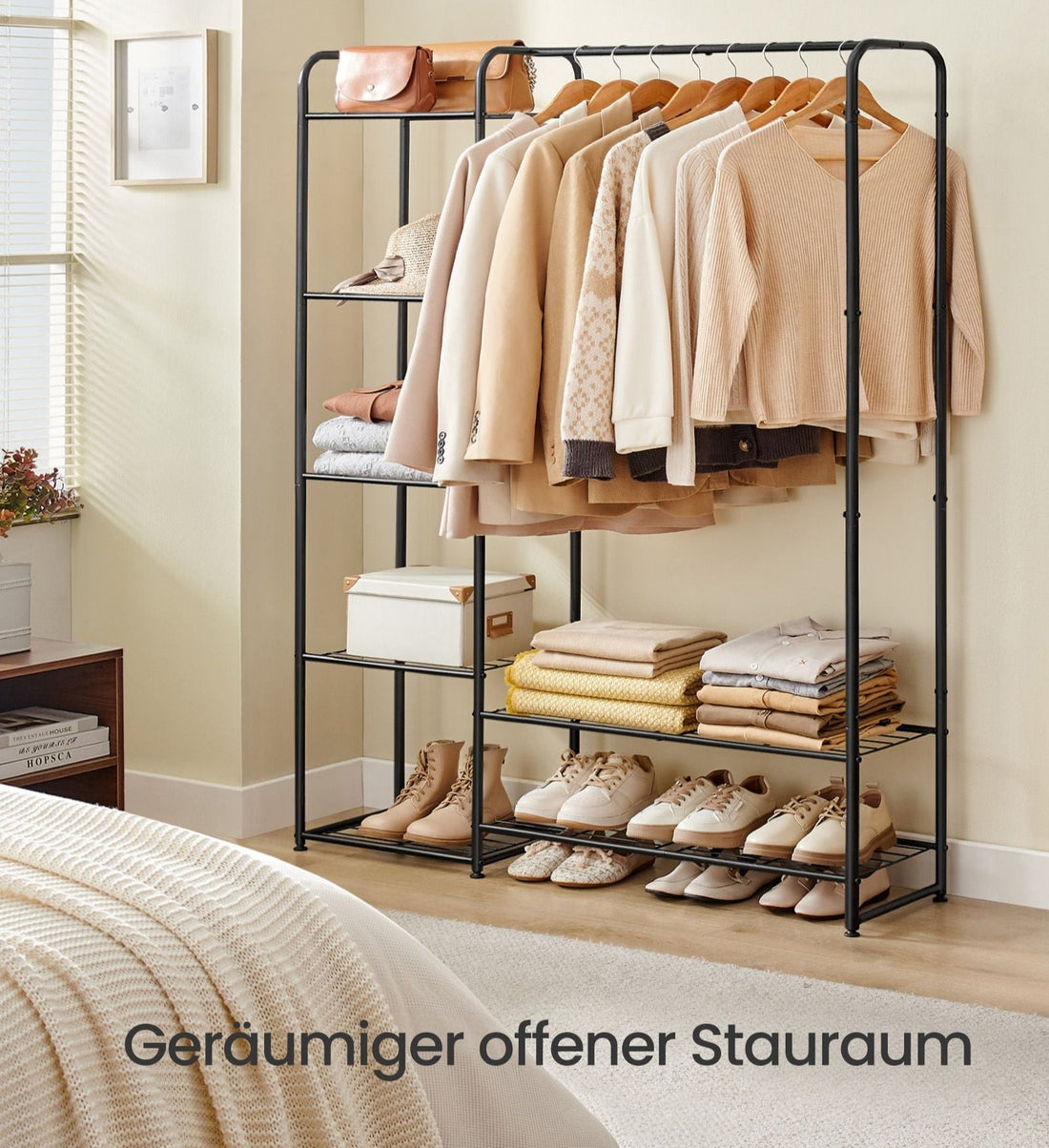 Kleiderständer mit Regalböden - Kleider-Organizer - Stahlregal - 29x112x158,4 cm - 73 kg - Mattschwarz