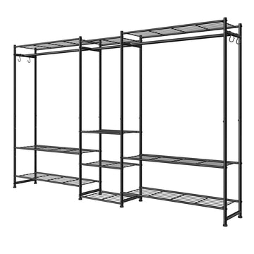 Garderoberek met metalen frame, open kledingkast, 10 planken | Zwart | 206,4x30x157,1 cm