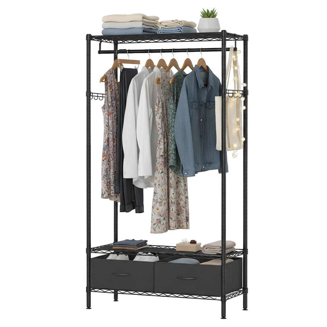 Open kledingrek met draadplanken | Zwart | 90x40x180 cm