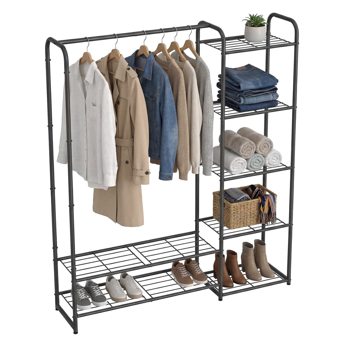 Metalen kledingrek met opbergruimte | Zwart | 110x29x158,4 cm