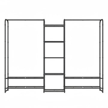 Kledingrek met planken, open kledingkast en garderoberek | Zwart | 182.4x29x158.4 cm