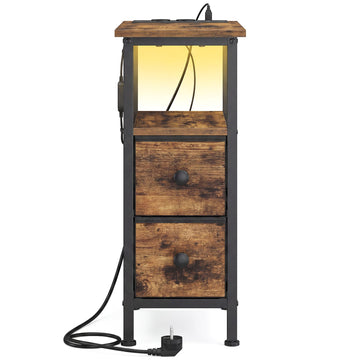 Nachtkastje met LED-verlichting, 2 lades en stekkerdoos | Bruin | 46x21,6x60,4 cm
