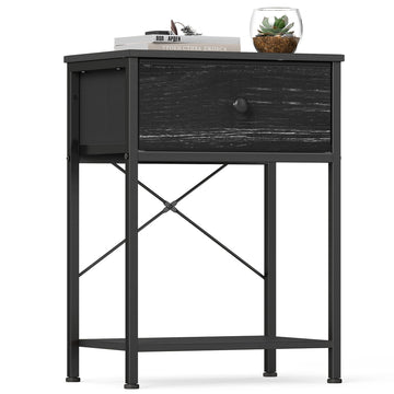 Nachtkastje met led en stopcontact 2 laden | Zwart | 39,6x30x60,4 cm
