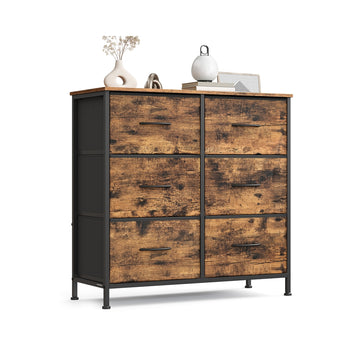 Ladekast met 6 stoffen lades | Vintagebruin-inktzwart | 76,7x30x73,7 cm