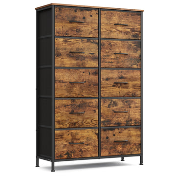 Kommode met 10 laden in industriestijl | Vintagebruin-tintenzwart | 76,7x30x116,7 cm
