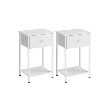 Bijzettafels set van 2 met stoffen lade - wit - 28 x 38 x 61 cm