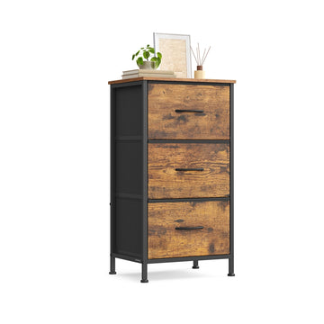 Ladekast met 3 stoffen lades | Vintagebruin-inktzwart | 39,6x30x73,7 cm