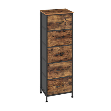 Smalle ladekast met 5 stoffen lades voor hal | Vintagebruin-zwart | 39,6x30x117,7 cm