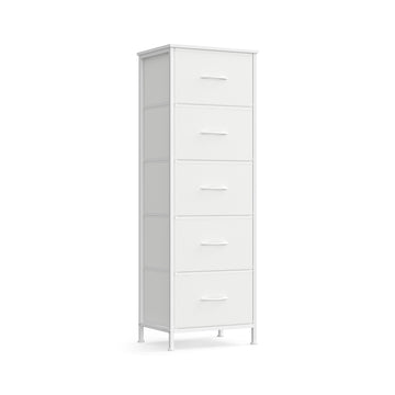 Kommode met 5 stoffen lades | Wolkenwit-sneeuwwit | 39,6x30x116,7 cm