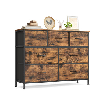 Opbergkast met 7 stoffen laden | Vintagebruin-inktzwart | 98,8x30x73,7 cm
