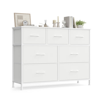 Opbergkast met 7 stoffen lades | Wolkenwit-sneeuwwit | 98,8x30x73,7 cm