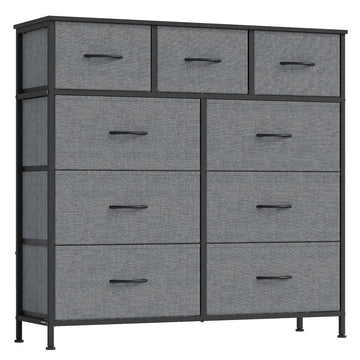 Ladekast met 9 laden, staal en MDF | Leigrijs | 98,8x30x73,7 cm