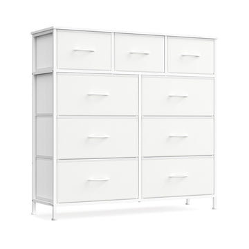 Opbergkast met 9 stoffen lades | Wolkenwit-sneeuwwit | 98,8x30x95,2 cm