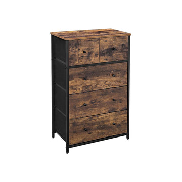Opbergkast met 5 stoffen lades - vintage bruin/zwart - 56 x 30 x 89,3 cm