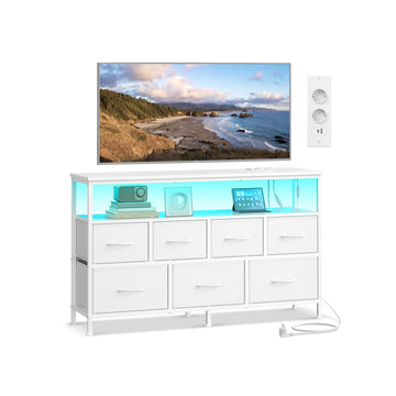 Kommode met 7 lades en 1 open vak | Wolkenwit | 113,8x30x68,1 cm