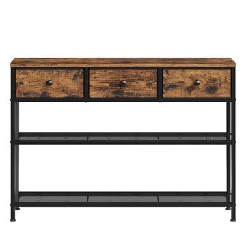 Konsolentafel, bijzettafel met 3 stoffen laden | Bruin | 98,8x30x78,7 cm