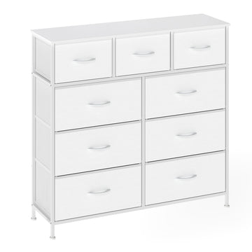 Ladekast met 9 stoffen lades | Wit | 98,8x30x95,2 cm