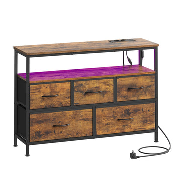 Dressoir met ledverlichting en lades voor woonkamer | Bruin-zwart | 98,7x30x68,1 cm