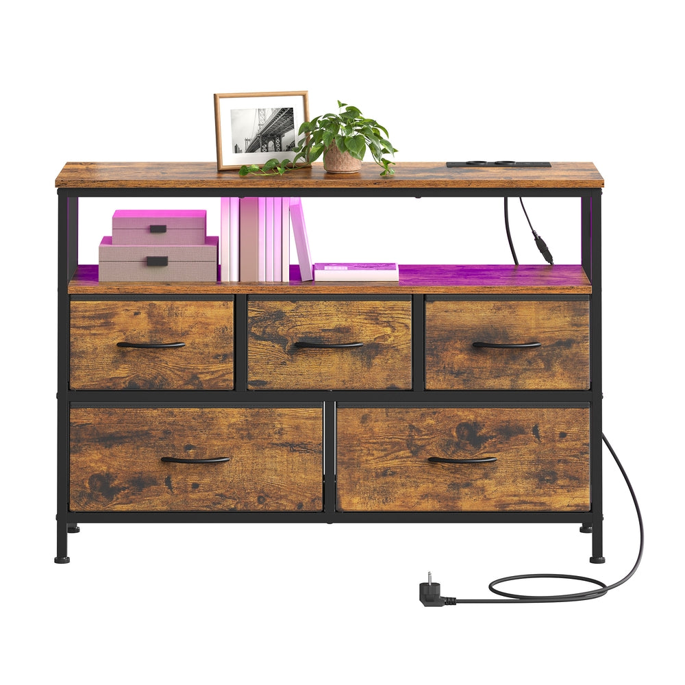 Sideboard mit LED-Beleuchtung und Schubladen für Wohnzimmer | Braun-Schwarz | 98,7x30x68,1 cm