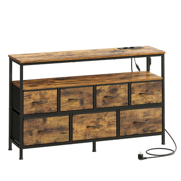 Ladekast met LED-verlichting, dressoir voor woonkamer | Bruin-Zwart | 113,8x30x68,1 cm