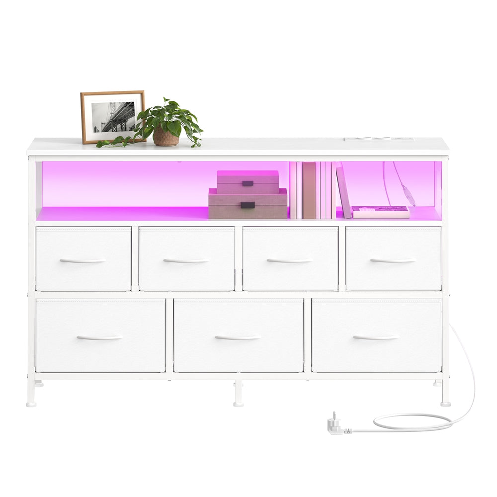 Kommode mit LED-Beleuchtung, Anrichte mit Schubladen | Weiß | 113,8x30x68,1 cm